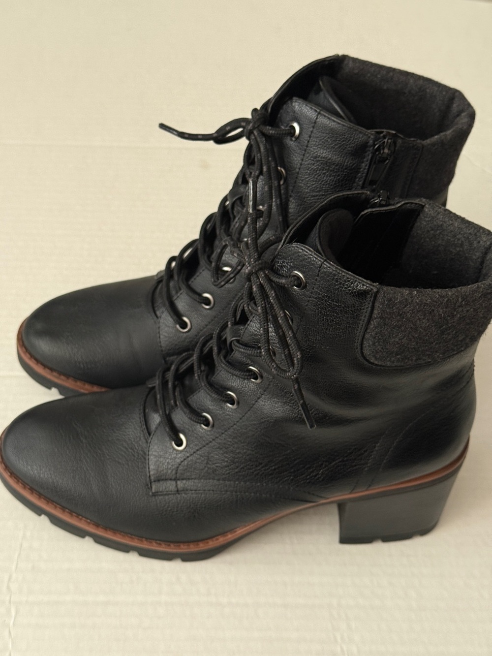 Naturalizer Madalynn 2 Black Leather Ankle Boots 3" Block Heels Women's Sz 9.5M